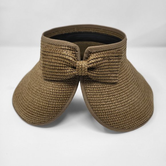 Brown Color Roll-Up Straw Hat, Summer Hat, Wide Brim Hat, Wide Brim Straw Visor - Picture 3 of 10